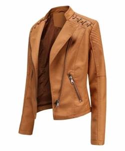 Rene Lion Camel Stitch-Shoulder Moto Jacket Women's Size XL - Picture 1 of 3