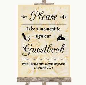 Cartel de boda personalizado rosa crema tómate un momento para firmar nuestro libro de visitas - Imagen 1 de 8