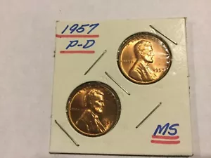 1957 P-D Duo of uncirculated Lincoln Wheat Cents - Picture 1 of 3