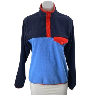 Jaqueta suéter de lã Tory Burch Tory esporte azul vermelho colorblock T-snap tamanho XS - Imagem 1 de 4