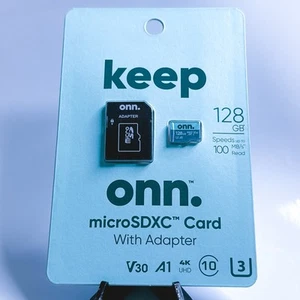 Carte mémoire flash microSDXC Onn 128 Go classe 10 U3 V30 avec adaptateur SD - Photo 1 sur 2