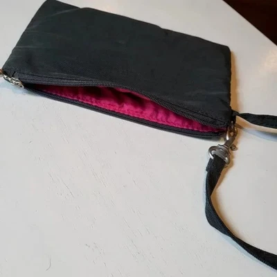 Браслет бумажник мешок черный нейлон ярко розовый подкладка путешествий аксессуар - Изображение 1 из 4