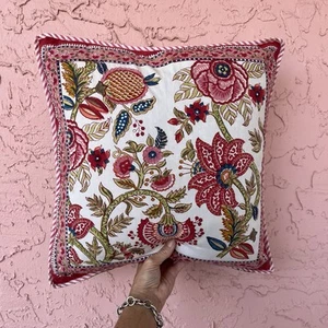 Anokhi Throw Pillow Cover Floral Cotton 18”x18” - Picture 1 of 6