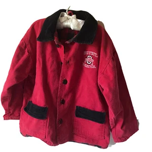 Ohio State Buckeyes barn jacket red canvas buffalo plaid corduroy vtg Kids 5/6 - Picture 1 of 9