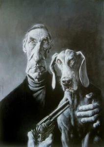 William Burroughs and Dog signed poster by Sebastian Kruger. - Picture 1 of 2