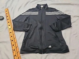 Adidas Jacket Youth Unisex Medium Black Full Zip Climacool Mock Logo Top - Picture 1 of 14