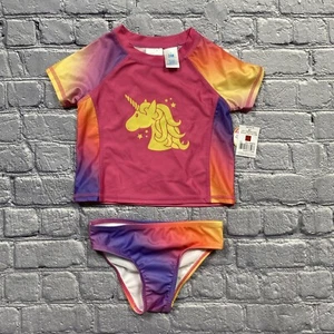 NWT Kidgetts Unicorn Rash Guard Set Toddler Swimsuit 2pc Girls UPF 50+ Size 24Mo - Picture 1 of 7