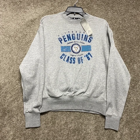 Pittsburg Penguins Sweatshirt Mens Small Gray Crewneck Pullover Adidas NHL Cover