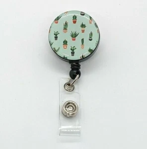 Retractable Cactus Plants ID Badge Holder Clip Nurse Employee Succulent Work New - Picture 1 of 2