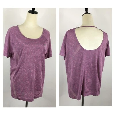 UNDER ARMOUR Heat Gear Mauve Purple Marled Cut Out Back Loose Fit Shirt sz Large - Image 1 of 4