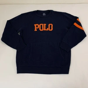 Vtg Polo Ralph Lauren Sweatshirt Boy L Navy Orange Embroidered Spellout Pocket - Picture 1 of 8
