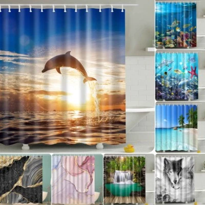 Shower Curtain Printed Polyester Fabric Bathroom Shower Curtains with 12 Hooks