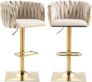 Set of 2 Velvet Swivel BarStools Adjustable Counter Height Barstools For Kitchen - Picture 1 of 10