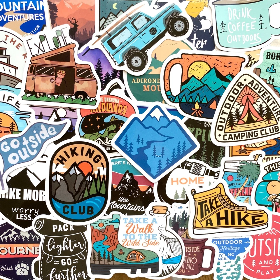 Adesivos de vinil para laptop 5-100 peças caminhada aventura acampamento viagem ao ar livre - Imagem 1 de 4