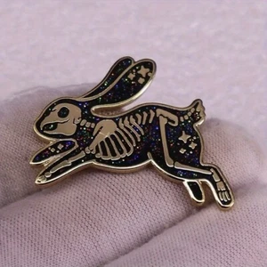 GORGEOUS Rabbit Skeleton Pin - Black Glittery Gold - Lovely Bunny Halloween - Picture 1 of 3