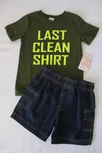 NEW Baby Boys 2 Piece Set Size 12 Months Outfit Last Clean T Shirt Shorts Funny - Picture 1 of 2