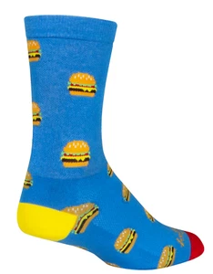 Socks - SockGuy - Burgers Blue L/XL 6" Crew Cycling/Running NEW - Picture 1 of 5