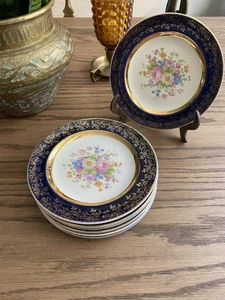 Vintage Century Salem 23 Karat Gold Encrusted Aristocrat Cobalt Bread Plates 4 - Picture 1 of 4