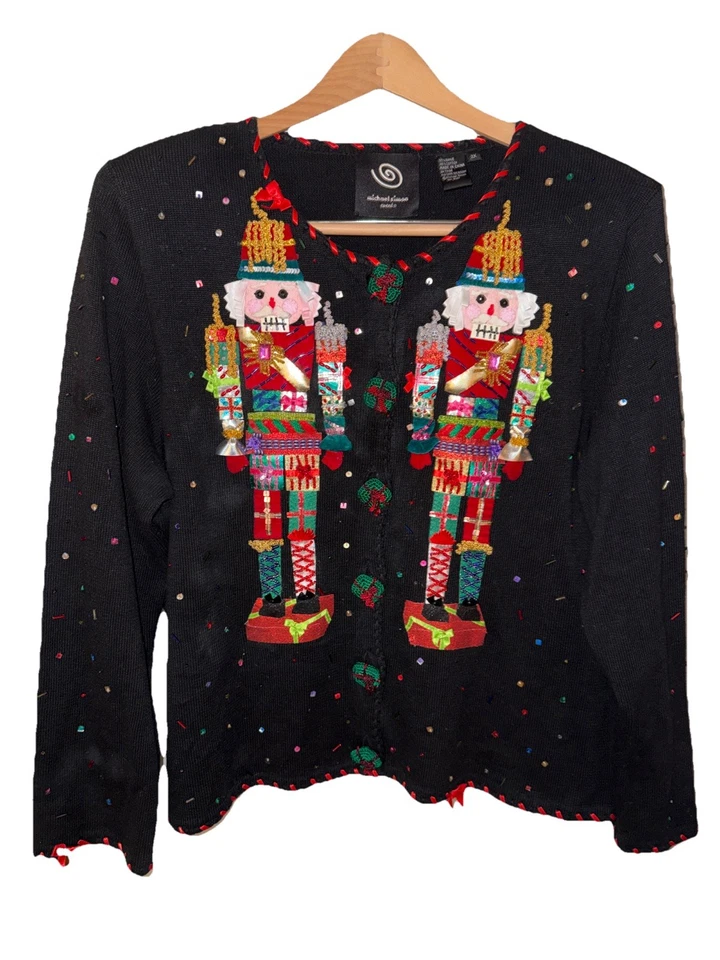 Michael Simon Suéter Cárdigan Cascanueces Navidad 2XL Adornado Crochet Foto 1 de 4