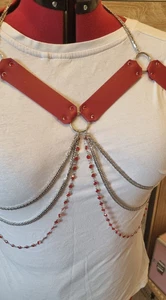 Dark Red leather Bra Harness - Picture 1 of 4