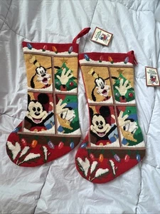 2 Vintage Disney Store Nadelspitze Weihnachtsstrümpfe Mickey Donald Goofy Neu! - Bild 1 von 11