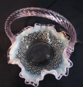 FENTON KLEINER 5" ROSENWAPPEN FRANZÖSISCHER OPALISIERENDER ENGLISCHER NAGELKORB MIT ETIKETT - Bild 1 von 4