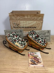 2 Longaberger 75698 Holiday Sleigh Baskets with Wrought Iron,Runners, & Liners - Picture 1 of 13
