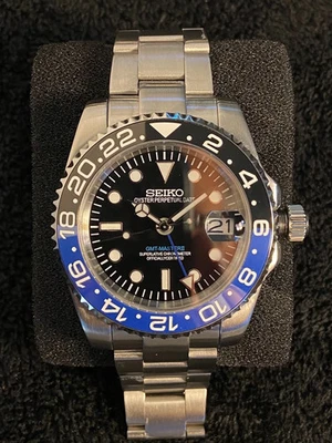 Seiko Mod blue black bezel GMT dual time Seiko genuine NH34 GMT Movement - NEW! - Image 1 of 4
