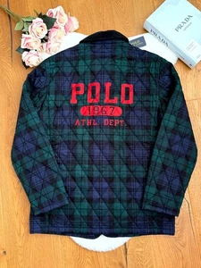 Polo Ralph Lauren Logo Plaid Barn Coat Tartan Green size M Medium Mens - Picture 1 of 24