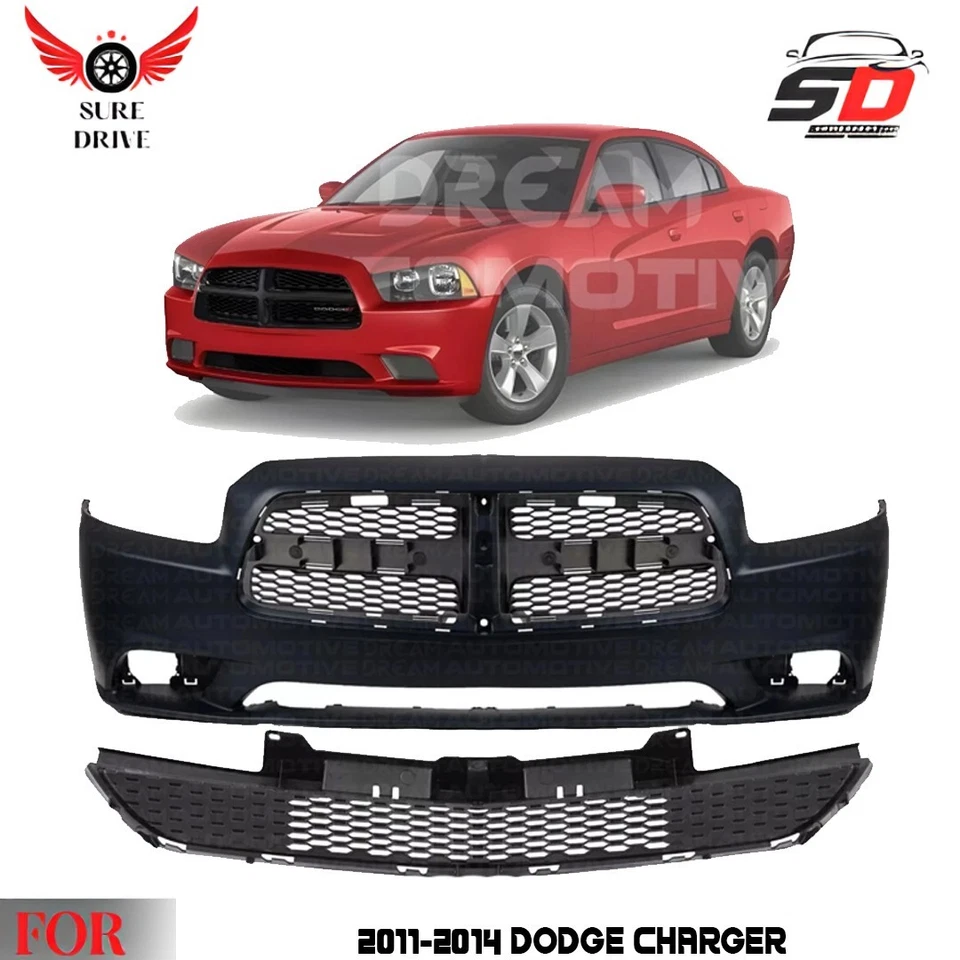 Front Bumper Cover Fascia & Grille Assembly Kit For 2011-2014 Dodge Charger Foto 1 de 4
