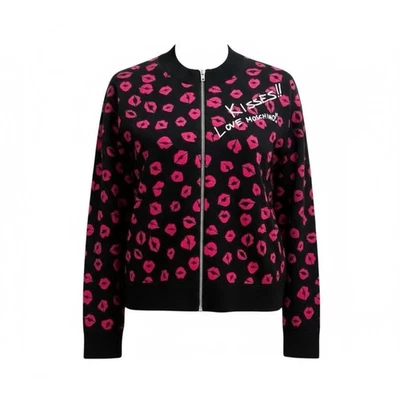 Nuevo con etiquetas Suéter para Mujer Love Moschino Besos Estampado de Labios Cremallera Negro Rosa Talla 8 Foto 1 de 4