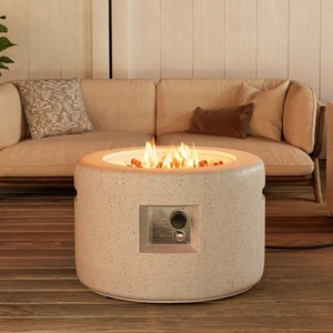 COSIEST Outdoor White Terrazzo Propane Fire Pit Table - Picture 1 of 5