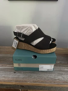 Toms Claudine Wedge Platform Sandals Black Size 8.5 New RET $80 - Picture 1 of 3