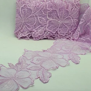 14cm wide Lilac embroidered flower lace bridal wedding dress trim net - Picture 1 of 2