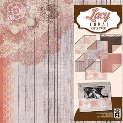 Lace & Coral 12x12 Paper Pack Patterned Cardstock Vintage Scrapbook  Flower  - Image 1 of 2