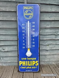 Genuine 1950s PHILIPS Enamel Sign Thermometer 37" x 12" - Foto 1 di 13