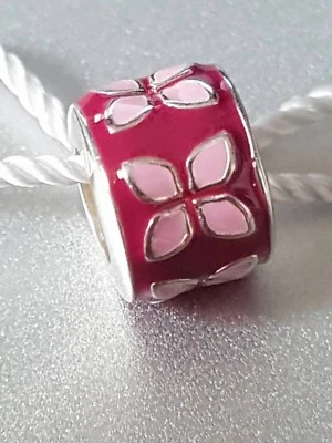 .925 PLATA ESTERLINA PERSONAJE ENCANTO ROSA PÚRPURA MARIPOSA FLOR ESMALTE NUEVO B24 Foto 1 de 3
