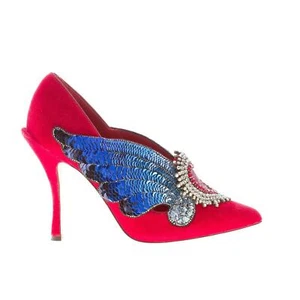 DOLCE E GABBANA women shoes Red velvet Lori pump maxi jewel crystals paillettes - Bild 1 von 7