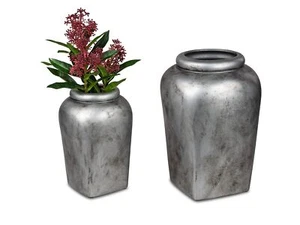 2er Set Deko Vasen ANTIK SILBER H. 26 + 34cm matt silber Keramik Formano WA - Bild 1 von 3