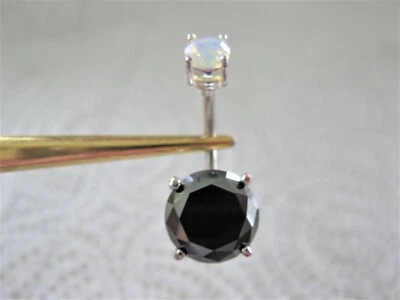 4.95ctw DOUBLE BLACK DIAMOND & OPAL BELLY RING,2 DIA,CERTIFICATE,FREE DIA TESTER - Image 1 of 4