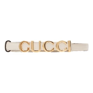 Gucci Cream Leather Belt with Metal Gold Logo Lettering Size 80 NWT - Picture 1 of 4