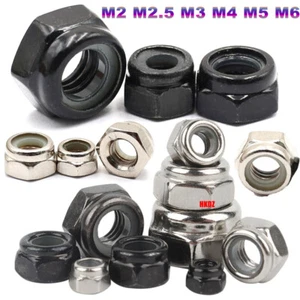 M2 M2.5 M3 M4 M5 M6 Nyloc Nylon Insert Locking Hex Nuts Carbon Steel Hexagon Nut - Picture 1 of 19