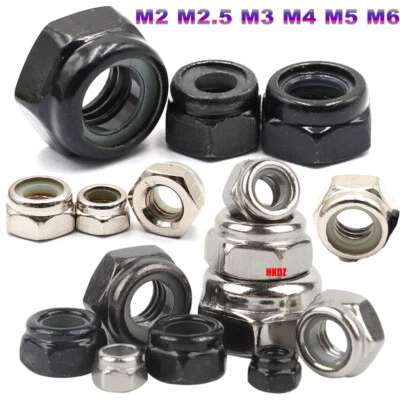 M2 M2.5 M3 M4~M6 Nyloneinsatz Sicherungsmuttern Kohlenstoffstahl Sechskantmutter - Bild 1 von 4