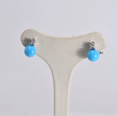 ORECCHINI IN ARGENTO 925 RODIATO TURCHESE NATURALE ZIRCONI BIANCHI     AGHT 0893 - Immagine 1 di 3