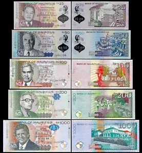 MAURITIUS 25 50 100 200 1000 rupees * 2017-2023 UNC * *POLYMER SET - Picture 1 of 6