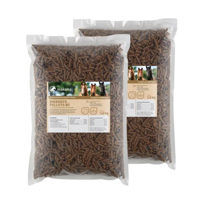 Makana Bierhefepellets BT (Biertreber) für Pferde, 2 x 1,5 kg Beutel