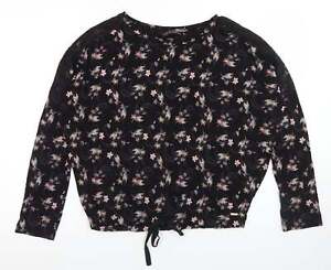 Autograph Womens Black Floral Polyamide Cropped T-Shirt Size 8 Round Neck