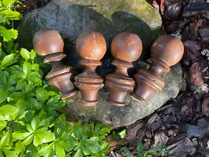 4 ANTIQUE TURNED MAPLE WOOD POST PILLAR COLUMN CANNONBALL GLOBE TOP CAP FINIALS - Picture 1 of 21