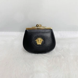 GIANNI VERSACE raro portafoglio portamonete vintage Medusa in pelle nera - Foto 1 di 12