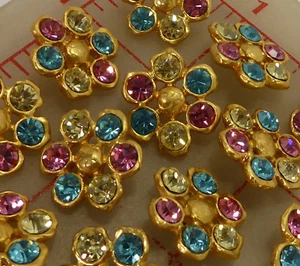 12 Czech multi matte gold metal rhinestone shank buttons pink blue 3/4" #709 - Picture 1 of 4